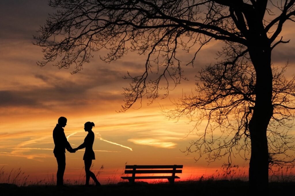 Romantic couple in sunset